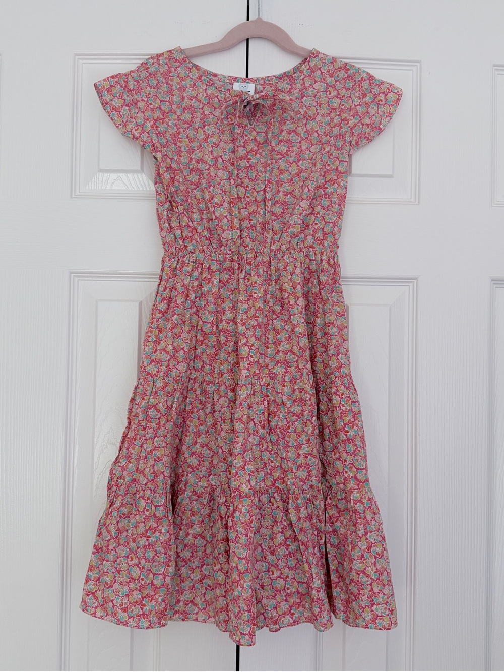 Girls Size 10 Pink Floral Tiered Cotton Spring Summer Dress